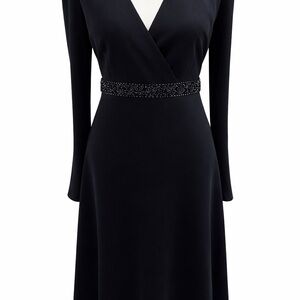 Timeless vintage Kay Unger Black Long Sleeve Dress with Beaded Empire Waist